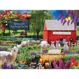 KI Puzzles 1000 Piece Puzzle for Adults Karen Burke Spring Lambs 27x20 Country Farm Jigsaw Multicolor