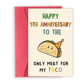 OJsensai Nice 9th Taco Anniversary Card, Funny Pottery Gifts for Husband Anniversary, Happy 9 Year Anniversary for Him