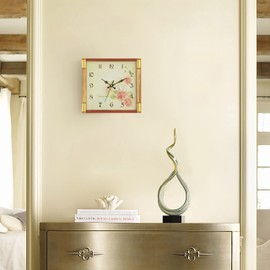 Quickway Imports Unique Modern Square Shaped Wall Clock with Floral Design for Living Room, Kitchen, or Dining Room, Brown, (QI004144)