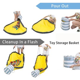 HURRISE Toy Storage Bag,Toy Storage Mat with Lid,Waterproof,Tight Buckle Design can Quickly Pull and Fold for Storage,Easily Organize Small Toys,Building Bricks