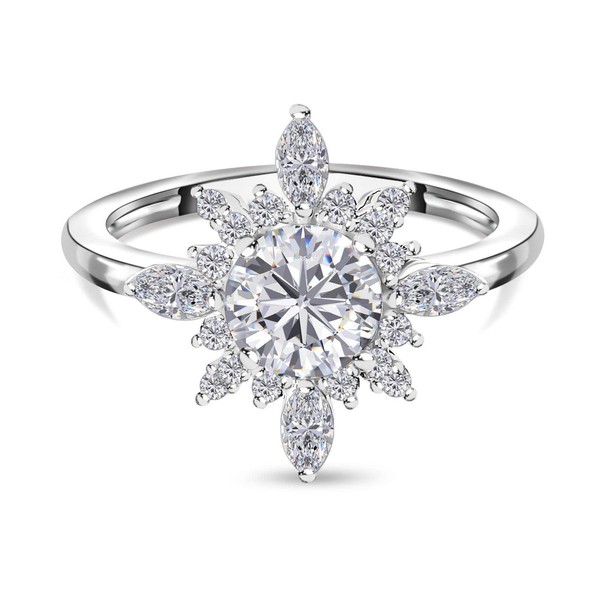 TJC Floral Ring White Cubic Zirconia CZ in 925 Sterling