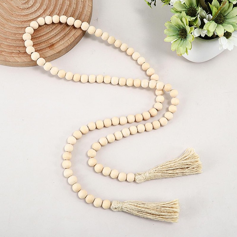 POFET 60inch Wood Bead Garland with Tassels Beads Rustic Country