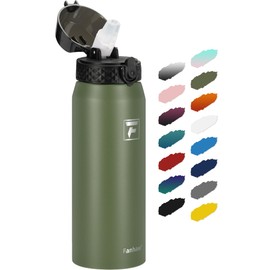 Fanhaw 24 Oz Stainless Steel Insulated Sports Water Bottles with Straw for Kids, Men and Women (Olive Green)