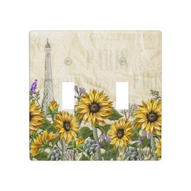 Eiffel Tower Sunflower Yellow Vintage Double Toggle Light Switch Plates Outlet Covers Decorative Electrical Wall Plate Receptacle Switchplate Decorate Plug Cover For Bathroom Kitchen 4.5 * 4.5 Inch