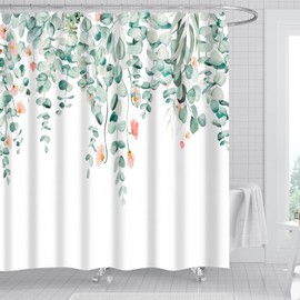 Tropical Plants Fabric Decorative Shower Curtain for Bathroom -120GSM Lightweight but Durable Waterproof Fabric with 12x Reinforced Grommets & Hooks, No Liner Needed 71”x71”