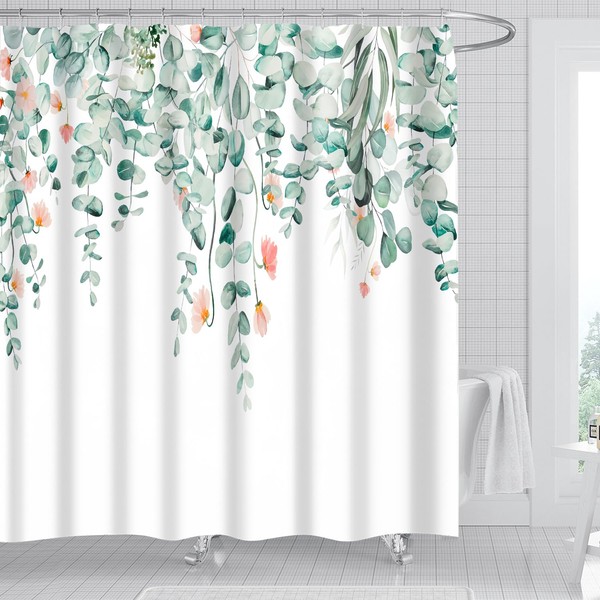 Tropical Plants Fabric Decorative Shower Curtain for Bathroom -120GSM Lightweight