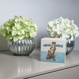 Wooden Coffee Box Money Box with Cute Otter A Colourful Piggy Bank for Reception Otter Coffee Cup Motif Funny Money Box Men Otter Workplace Coffee Break