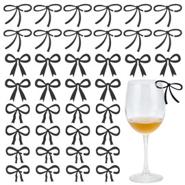 PLIGREAT 60 Pcs Bows Drink Tags Coquette 4 Styles Bow Themed Party Favors Acrylic Bowknot Wine Glass Marker Charms for Bachelorette Party Birthday Wedding Bridal Baby Shower Decorations