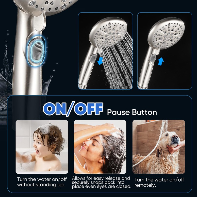 Cobbe High Pressure Shower Head with Built-in Pause Button, 9-Function