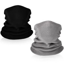 Kids Fleece Neck Warmer 2 Pcs Winter Neck Gaiter Windproof Toddler Scarf Face Cover Tube Scarf for Ski Motorcycle, Boys and Girls (Black, Gray)