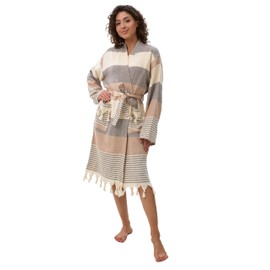 ATANI Luxury 100% Turkish Cotton Bath Robes for Women & Men, Soft Plush Waffle Robe, Absorbent & Lightweight, Perfect Spa & Lounge Robe (S/M, Light-Brown)
