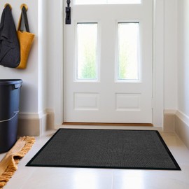 Front Door Mat, 3' x 5' Extra Large Commercial Industrial Rug Heavy Duty Outdoor Indoor Entryway Doormat Low Profile Welcome Entry Door Mat Non Slip Backing for Entrance Home Office,Black