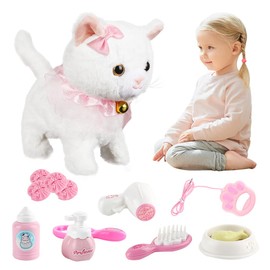 Hojalis Interactive Plush Toy, Electronic Pets, Cat Electric Toy for Children, Cat Cuddly Toy, for Children with Walking, Barking, Tail Wagging, Children Girls Boys Gift (White)