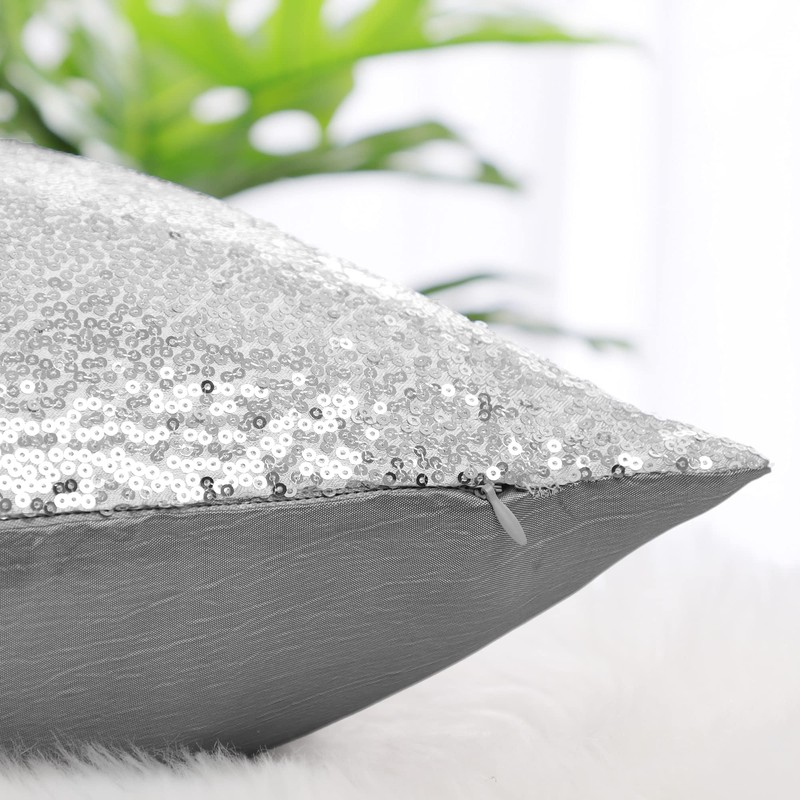 sourcing map Sequin Glitzy Cushion Covers, Shiny Satin Solid Pillow