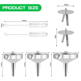 Gucass 7-Piece Stainless Steel Funnel Set, Large Funnel Kitchen with Handle, Jam Funnel with Strainer Filter, Filling Funnel for Transferring Spices Liquids Powder Jam, 16/18/20 cm