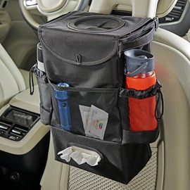 High Road StashAway Large Car Trash Can for Back Seat - Car Garbage Bag With Tissue Holder and Bottle Pockets - Seatback Organizer With 3 Gal Trash Can With Lid for Vans, SUVs and Trucks