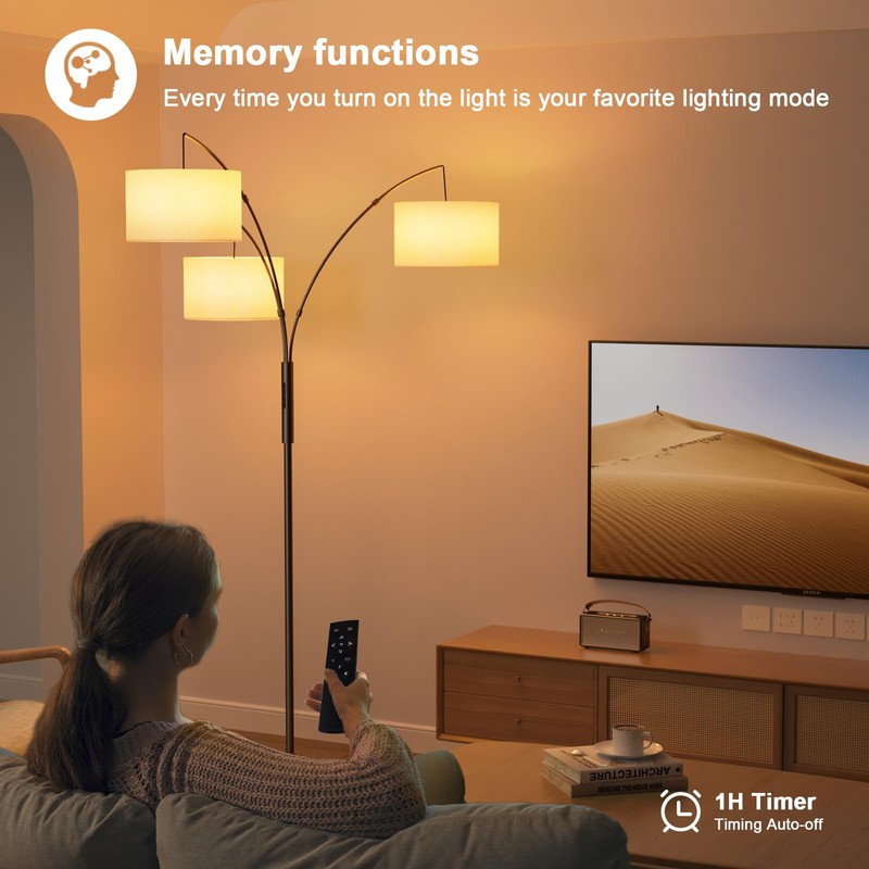 SIBRILLE 36W LED Arc Floor Lamp with 3 White Fabric