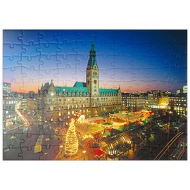 MyPuzzle Christmas Market on Town Hall Square with City Hall, Hamburg - Premium 100 Piece Puzzle - MyPuzzle Special Collection by Puzzle Galaxy
