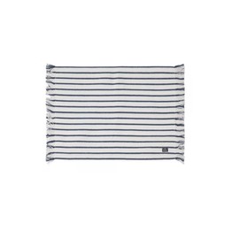 LEXINGTON [A] Striped Recycled Cotton Placemat with Fringes, Navy/White, 40 x 50 cm