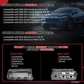 EPPO Front Rear Valve Cover Compatible with 2010-2012 Honda Crosstour 2008-2012 Honda Accord 2012-2014 Acura TL 3.5L V6 Replace# 12310R70A00 12320R70A00
