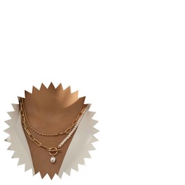 WZNBBOY Gold Layered Baroque Pearl Necklace with OT Clasp Vintage Chunky Paper Clip Pearl Necklac Stacking Ball Beaded Link Chain Pearl Chain Charm Necklace for Women Teens Girls