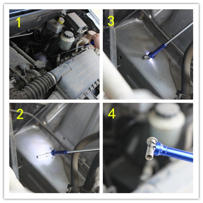 Telescopic inspection mirror with LED lights. The claw magnetic pickup
