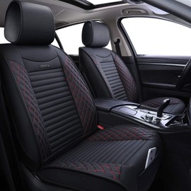 Aierxuan 5 Car Seat Covers Full Set Waterproof Leather Universal Fit for Toyota Highlander Corolla Acura Honda Civic Accord Jeep Prius Rav4 Altima Optima Ford Forte Mazda (Full Set/Black-Red)