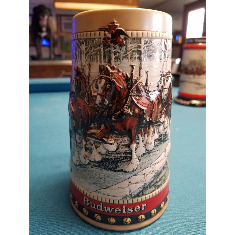 1988 Anheuser Busch Budweiser Bud Holiday Christmas Beer Stein Clydesdales