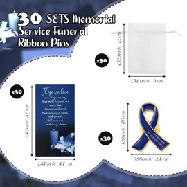 Unittype 30 Set Funeral Ribbon Pins Brooch Memorial Lapel Awareness Pin Prayer Cards Bags for Funeral Favors(Royal Blue)