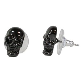 Ghastly Gothic Evil Grinning Skulls Gunmetal Stud Earrings Metal Pewter Alloy