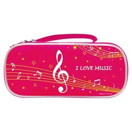 Music Themed Large Musical Note Design 2 Layer Pencil Case Zipper Pouch (Pink)