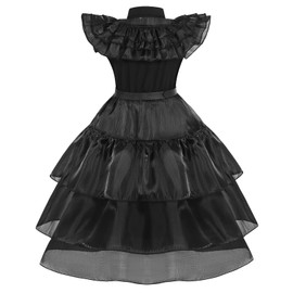 Wednesday Costume Wednesday Costume for Children Gothic Dress Costume Children Black Tulle Skirt Dress with Wig Belt and Socks Wednesday Dress Carnival Cosplay Party, black, 130