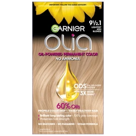 Garnier Olia Hair Color, Ammonia-Free Permanent Hair Dye, Oil-Powered Formula for 100% Gray Coverage and 3x Shinier Hair, Vegan & Cruelty Free, 9 1/2.1 Lightest Ash Blonde, 1 Count