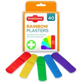40 Treat & Ease Rainbow Sticking Plasters Wash Proof Colourful Non Stick Pad