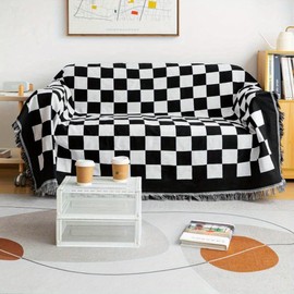 leyuyl Vintage checkerboard sofa blanket Double sided sofa blanket Office nap air conditioning blanket Seasonal universal blanket Outdoor camping blanket Thread blanket