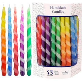 Deluxe Twisted Hanukkah Menorah Candles for All 8 Nights of Chanukah, Multicolor (Single)