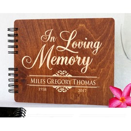 in Loving Memory Funeral Guestbook 8.5x7 Memorial Sign in Guest Book Rustic Engraved Book of Condolence Wooden Stain Remembrance Registry