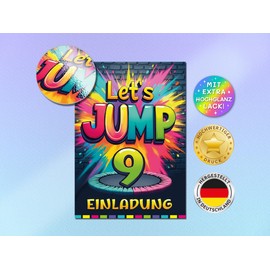 12 Invitations for 9th Children's Birthday Party Jump Party Boys Girls Kids Cool Colourful Invitations Ninth Birthday Invitations Kids