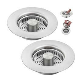 Stainless Steel Kitchen Sink Drain Strainer & Sink Stopper 3 in 1 Drain Plug with Anti-Clog Basket Drain Stopper Combo,Pop Up Sink Stopper for Standard 3-1/2'' Drain Easy to Install（2pcs）