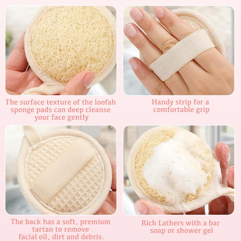 QIYUDA 8Pcs Loofah Face Exfoliator Pad, Sponge Facial Scrub Pads