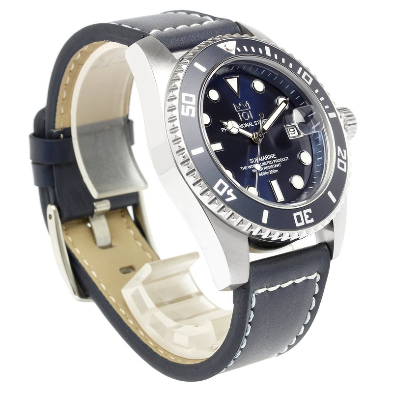 [HYAKUICHI 101] ヒャクイチ ダイバーズ 20気圧防水 腕時計 ウォッチ デイト 逆回転防止ベゼル レザーベルト