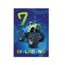 12 Invitation Cards for 7th Children's Birthday Invitation Seventh Birthday Boys Car Monster Truck