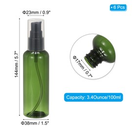 PATIKIL Travel Pump Bottles, 6 Pcs 3.4Oz(100ml) Leak Proof Refillable Empty Dispenser Container Squeeze Bottle with Pump for Shampoo Toiletries Lotion Cream, Green