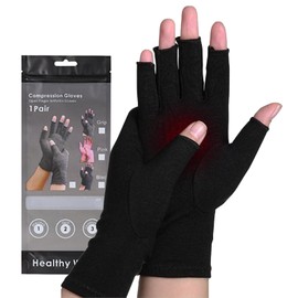 Bamboo Compression Arthritis Gloves for Men & Women - Fingerless Carpal Tunnel Wrist Hand Brace Gloves for Arthritis Pain (Black, M)