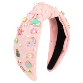 Gmmidea Ocean Knotted headband for Women Girls Starfish Seashell Jellyfish Fish Dolphin Decor Headband Pearl Rhinestone Jeweled Hairband Summer Beach Hair Accessories Holiday Gifts