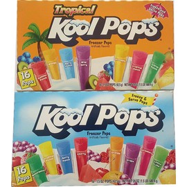 Kool Pops Freezer Pops Bundle - 2 Items: 2 Boxes of 16 Pops - Original and Tropical Flavors