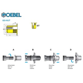 GOEBEL® - 250 x Blind Rivet Nuts M4 Galvanised Steel (Diameter x L) 5.9 x 10.0 mm Blind Nuts Flat Head Round Shaft Knurled Shaft End Open Insert Nut Rivet Nuts