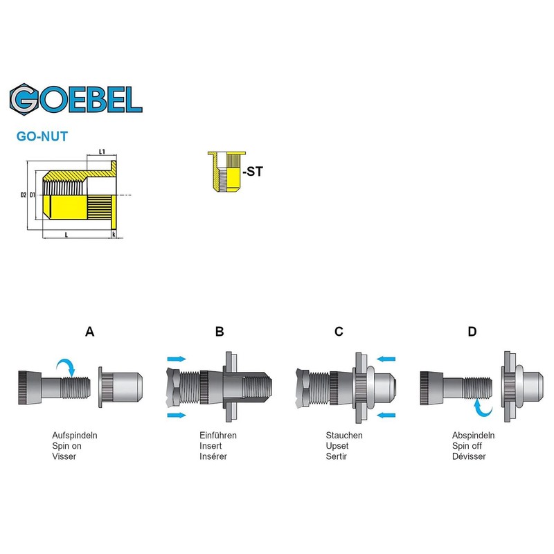 GOEBEL® - 250 x Blind Rivet Nuts M4 Galvanised Steel