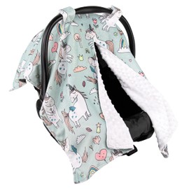 Top Tots Deluxe Minky Baby Car Seat Cover - Floating Unicorn, 40 x 29 Inch White
