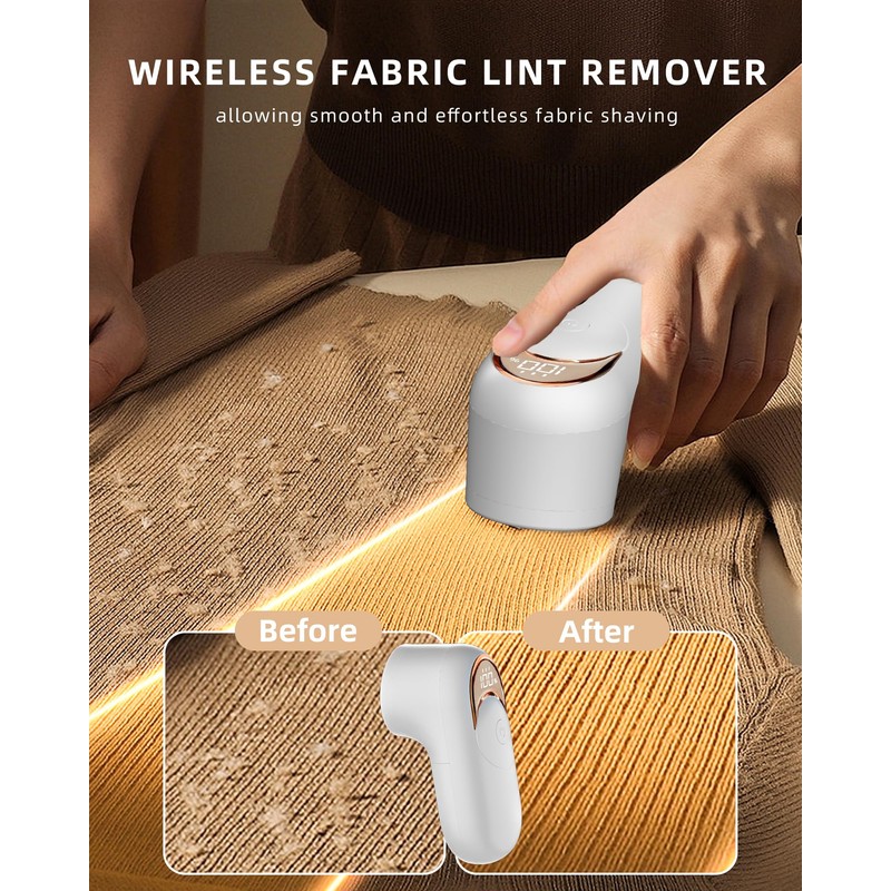 Fabric Shaver Lint Remover for Clothes, LED Display, 6-Leaf Blades,